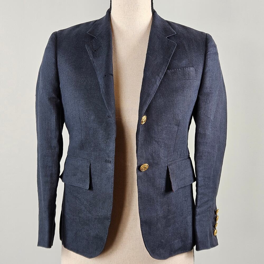 Thom Browne Women's Navy Blue Linen Nautical Blazer Jacket | Size 0 | FLAWS